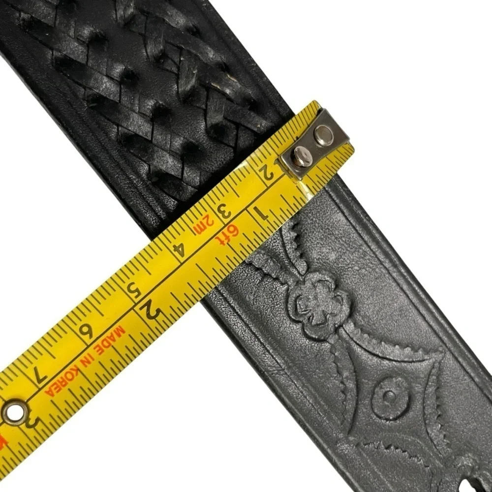 Vtg Mens Belt Black Leather 38 Handcrafted Mexico Cowboy Rodeo Western 1.5